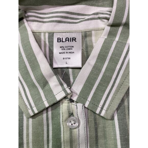 Blair Button Up Collared Shirt Green/White Striped, Womens Large, NWOT - Picture 3 of 6
